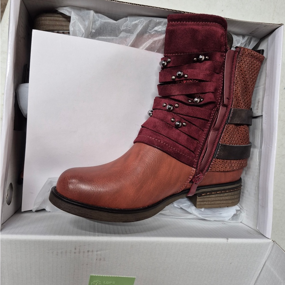 Women's Burgundy and Brown Ankle Boots